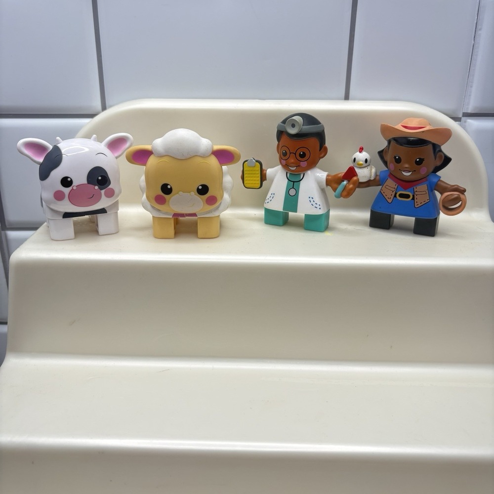 Little Tikes Waffle Block People Doctor Farmer Girl Sheep And Cow EUC